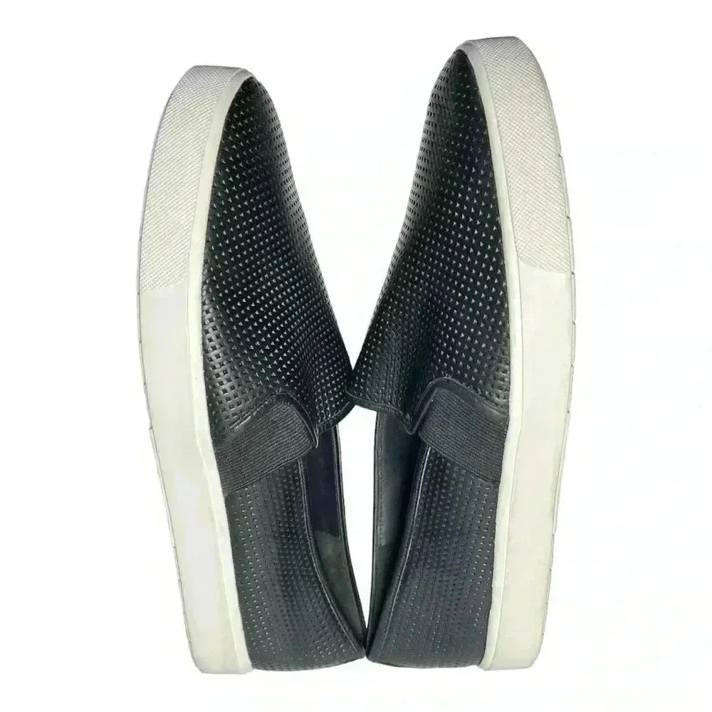 Vince Women's Blair Slip On Perforated Leather Low Top Sneakers Black Size 9.5